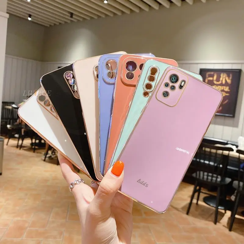 square golden plating silicone phone case for xiaomi redmi note 10 pro note 8 pro note 9 pro max note 7 9 9a 9t k20 10 cover free global shipping