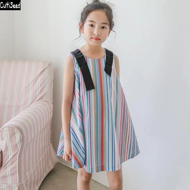 

Летнее платье-жилет в полоску для девочек, без рукавов