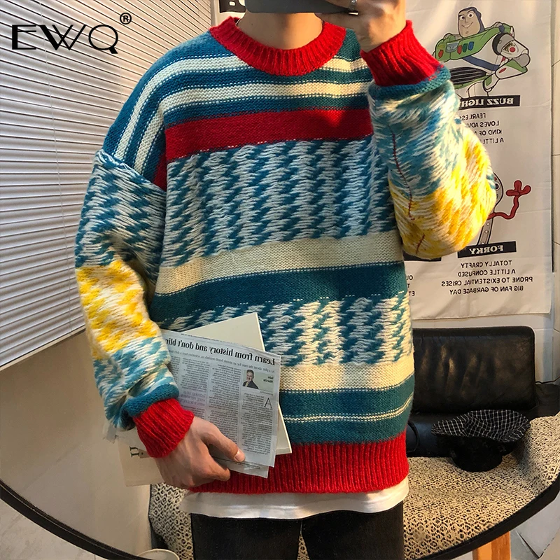 EWQ/2019 новые модные осенне зимние пуловеры контрастных цветов с круглым