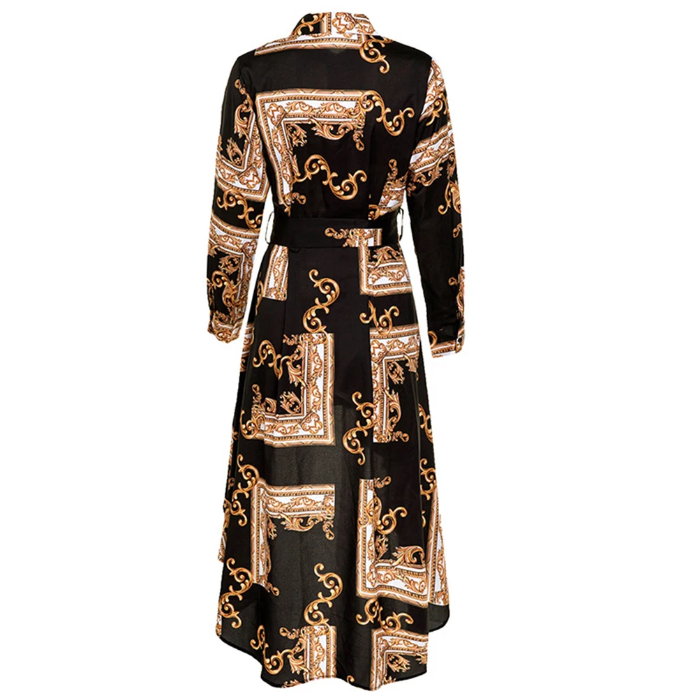 Спереди короткое сзади длинное платье с поясом для женщин цветочный принт Винтаж