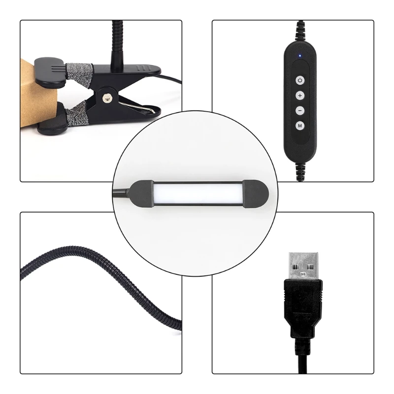 

Reading Light Clip on Light 6w Keyboard Light 3 Colors Temperature No Flicker USB LED Light for Desk Bedside Piano Black