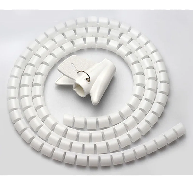 White with clip Кабельный провод обёрточная бумага Органайзер спиральная трубка устройство для сматывания кабеля защита шнура гибкое управление провод для хранения труб держатель кабеля - Цвет: White with clip