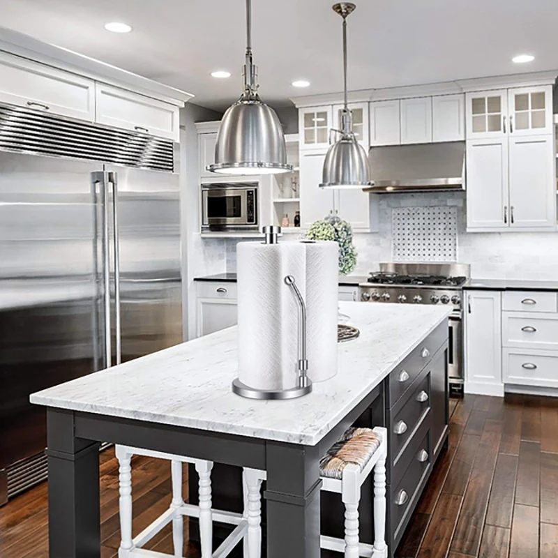 

TOP 2 Pcs Paper Towel Holder Stainless Steel Standing Tissue Holder Punch-Free Paper Towel Holder