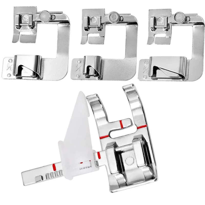 

LMDZ 4 Pcs Sewing Machine Feet - 3 Pcs Hemming Cloth Strip Presser Foot with 1 Pcs Adjustable Guide Sewing Machine Presser Foot