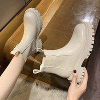 2021 new chunky boots fashion platform women ankle female sole pouch ankle botas mujer round toe slip on botas altas mujer