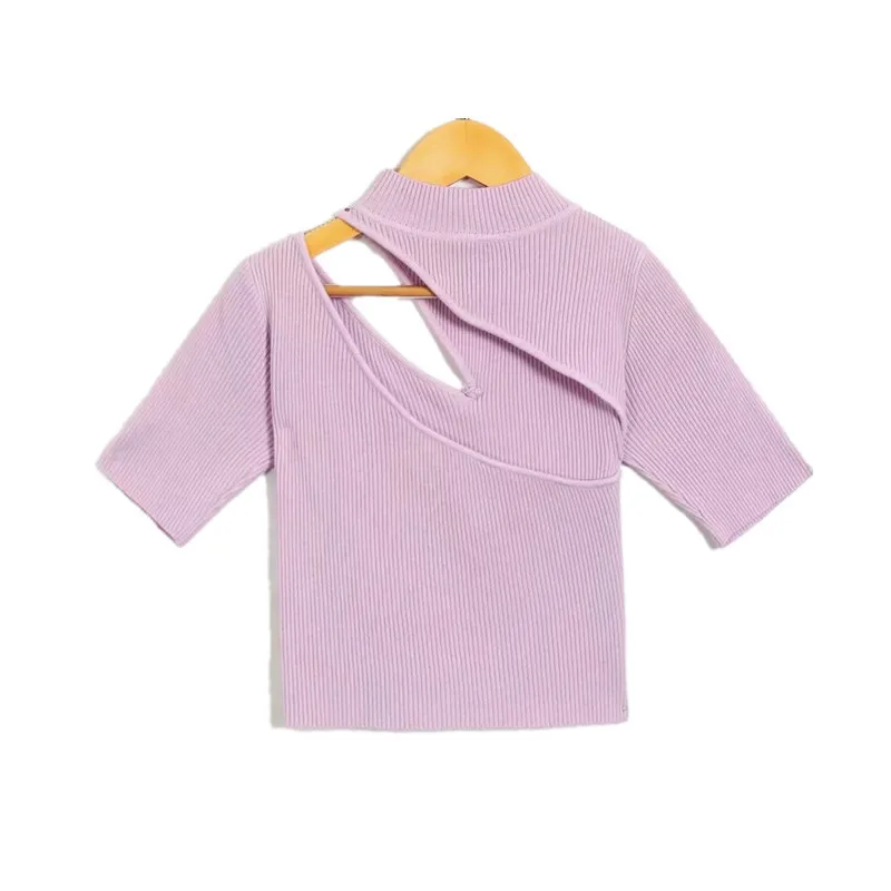 Женская трикотажная футболка ярких цветов с высоким воротом Сексуальная