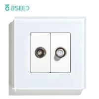 bseed tv wall power socket satellite wall socket outlets tempered glass panel white black gold