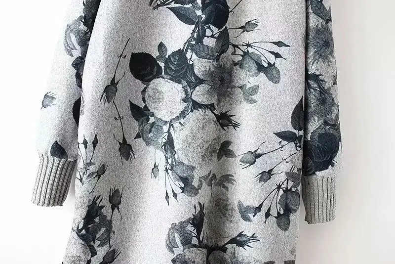 Осенне-зимнее Новое Женское шерстяное платье с рисунком чернил 2019 свободное