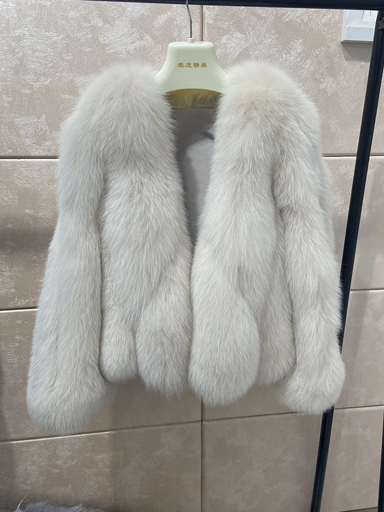 New Arrival 55cm Length Women Winter Fluffy Thick Natural Real Fox Fur Coat Jacket Warm Natural Fox Fur Jacket