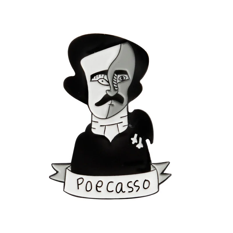 Edgar Allan Poe Poecasso Brooch American Writer Pins Metal For Backpack Bag Badge Clothes Accessories