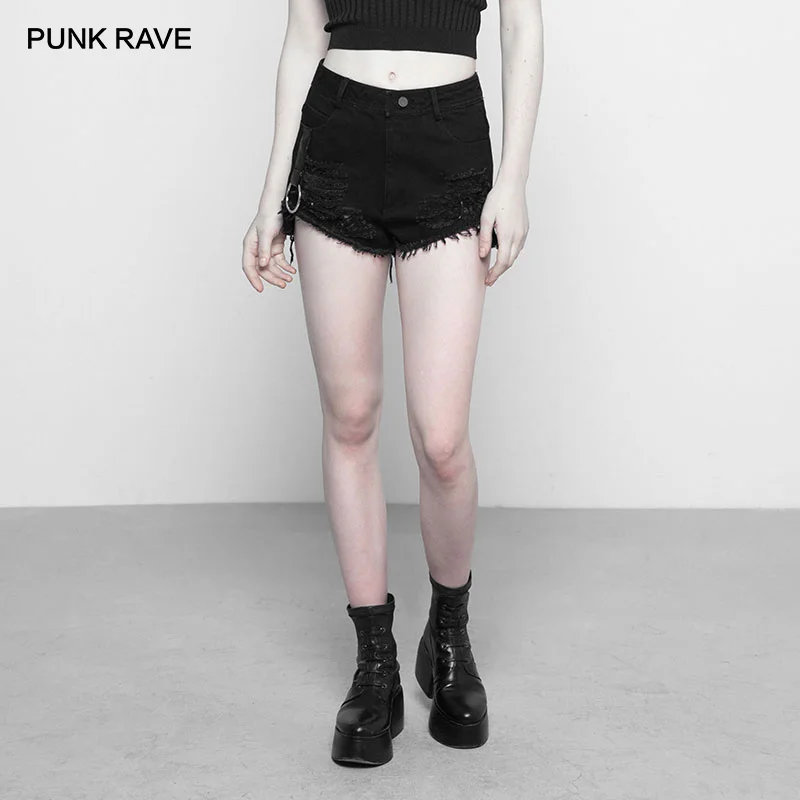 Женские черные шорты в стиле Панк RAVE новые металлические бандажные персикового