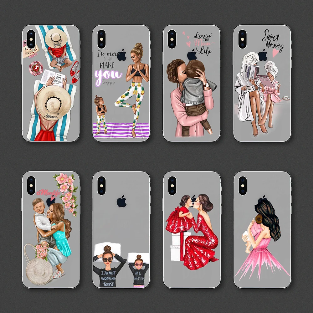 Lovely Boys Girls Mom Baby Princess Transparent Phone Case For iPhone 11 5 5S SE X XS XR Max 6 6S 7 8 Plus Soft TPU Back Cover