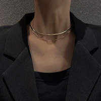 new double layer snake chain necklace for women fashion metal stainless steel simple choker necklaces girls party jewelry gift