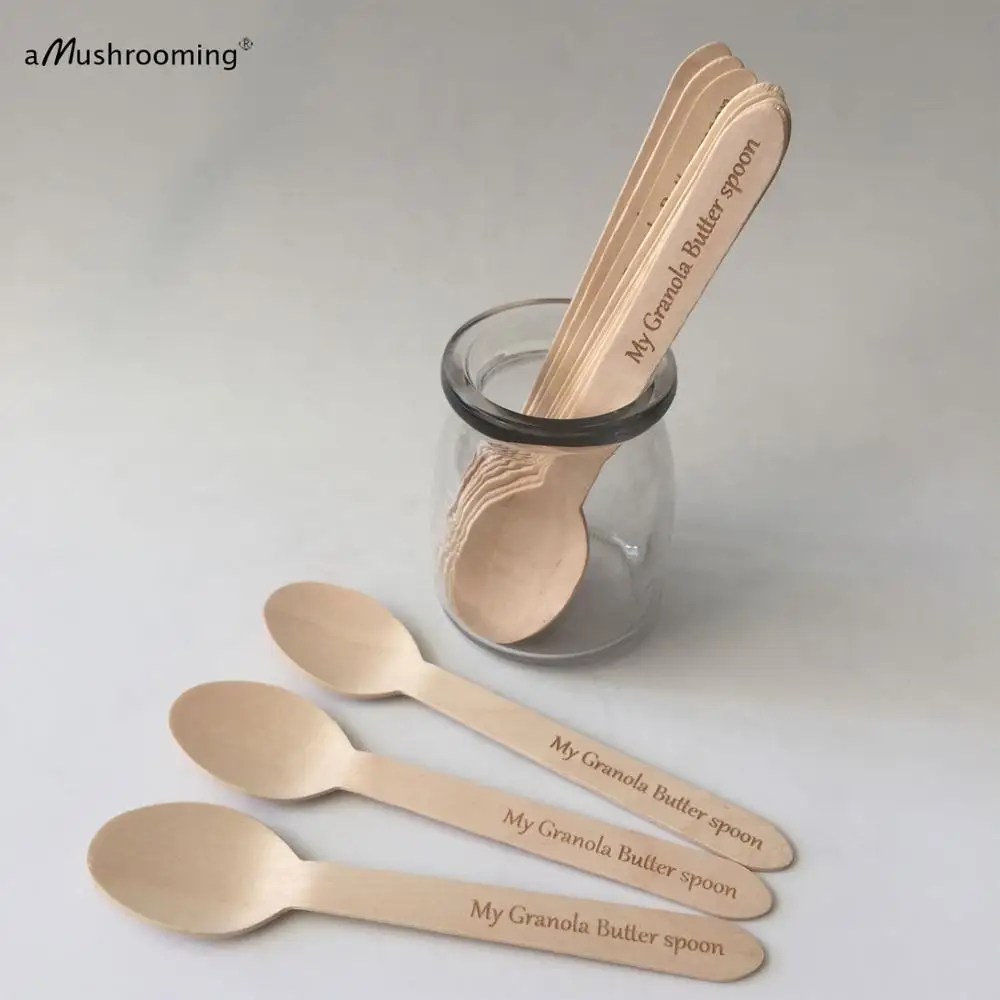 Биоразлагаемые деревянный поднос ложки с гравировкой одноразовая из березового