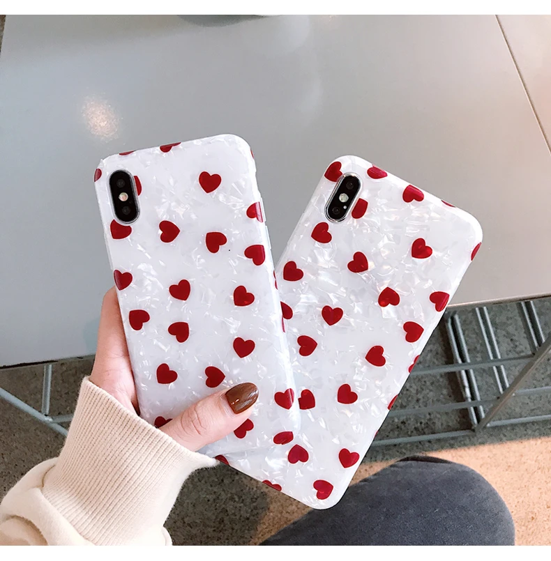 Korea Red Love Heart Phone Case for Iphone 11 Pro Max Xs Tpu Silicone Fritillaria Xr 6s 7 8 Plus Back Cover | Мобильные телефоны и