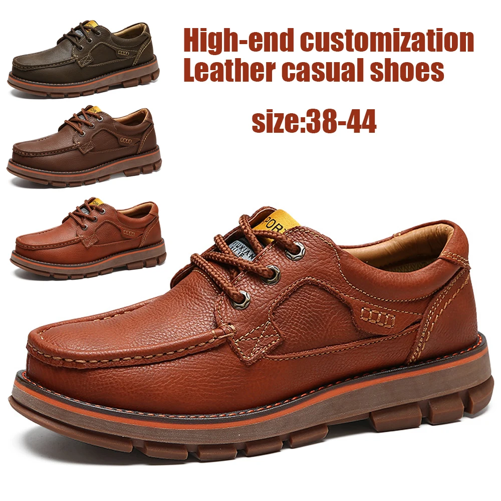 

Мужская Высококачественная кожаная повседневная обувь, модная деловая Мужская обувь для офиса, уличная походная обувь, износостойкая обув...
