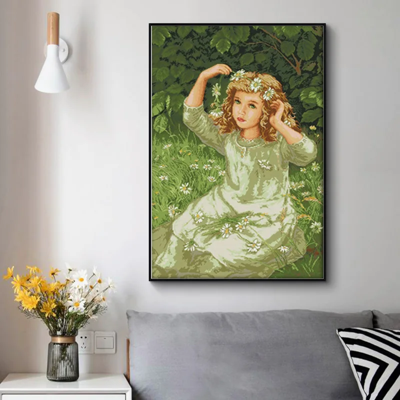 The Girl With Garland Printed Cross Stitch Kits Pattern Embroidery Sets 11CT 14CT DIY Handmade Needlework Craft Home Decorations | Дом и сад