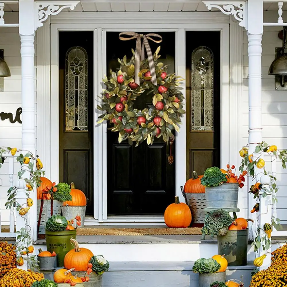 

Harvest Festival Pomegranate Garland Decoration Autumn Color System Artificial Wreath Green Plants Autumn Door For Decor