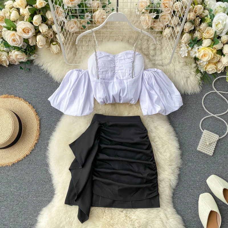 Женский костюм из двух предметов Cyanlee модный ажурный Топ без бретелек с рукавами