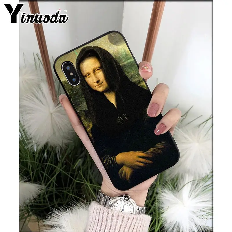 A16 Yinuoda Забавный чехол для телефона Mona Lisa Pet Cat TPU мягкий черный чехол для iphone 8 7 6 6S Plus 5 5S SE XR X XS MAX Coque Shell - Цвет: A16
