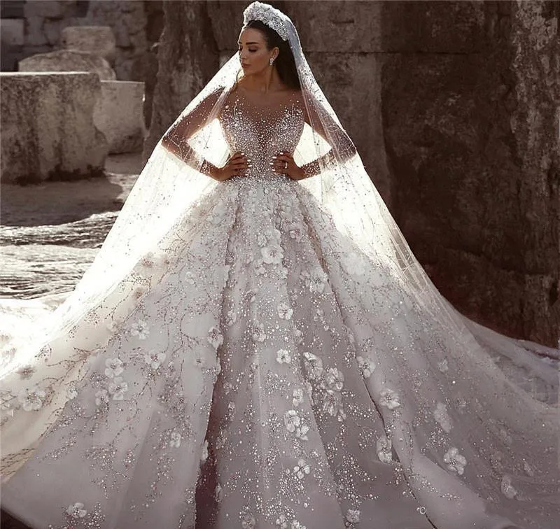 Princess Luxury Wedding Dress African Arabic Dubai Long Sleeve Beading Church Formal Bride Bridal Gown Plus Size Custom Made | Свадьбы и