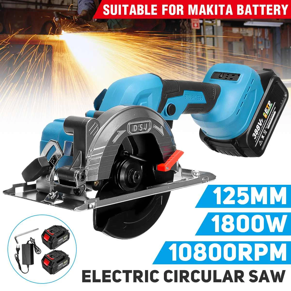 

1800W 125mm Brushless Electric Circular Saw 0-45° Handle Adjustable Woodworking Cutting Power Tools For Makita 18V Battery