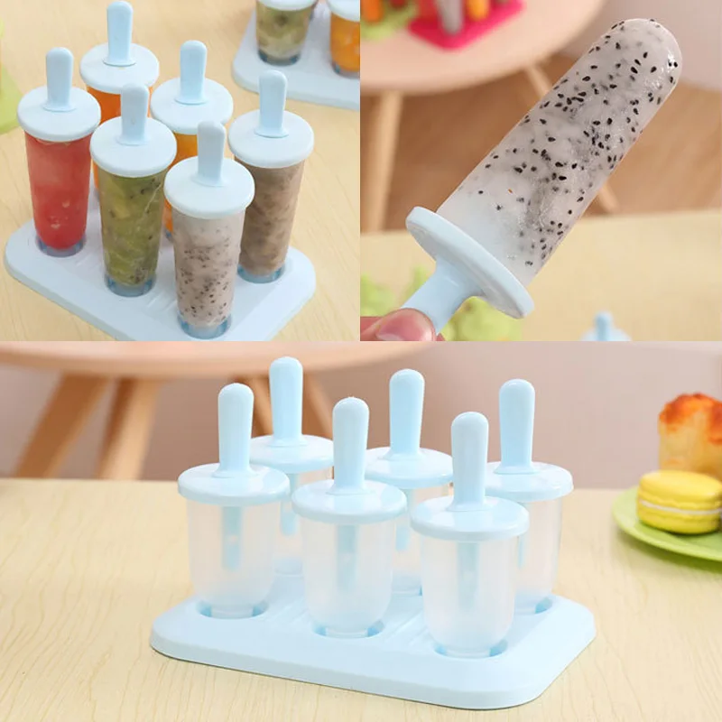 DIY Ice Cream Maker Popsicle Molds Dessert Molds 6 Cells Round Shape Summer Accessories Kitchen Tools Food Grade Lolly Mould