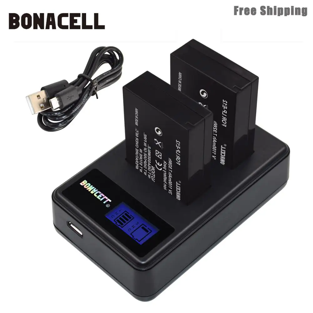 Bonacell 1800 мАч LP-E12 LPE12 LP E12 батарея для камеры+ ЖК двойное зарядное устройство для Canon EOS M10 Kiss X7 Rebel SL1 EOS 100D DSLR L50 - Цвет: 2XBattery Charger