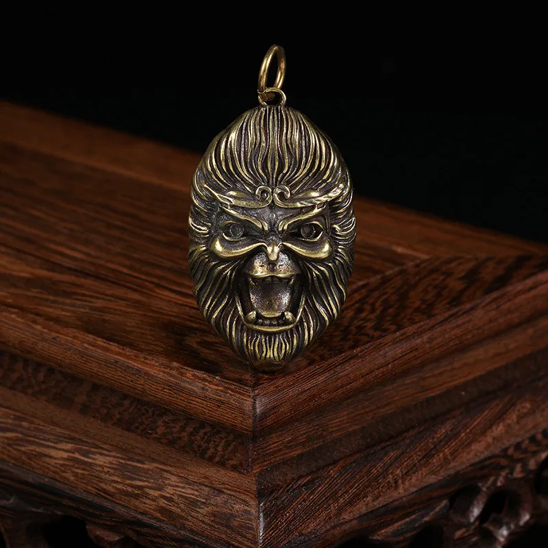 Brass Monkey King Face Mask Keychain Pendant Chinese God of War Figurines Retro Punk Rock Men Car Key Chain Ring Hanging Jewelry | Украшения