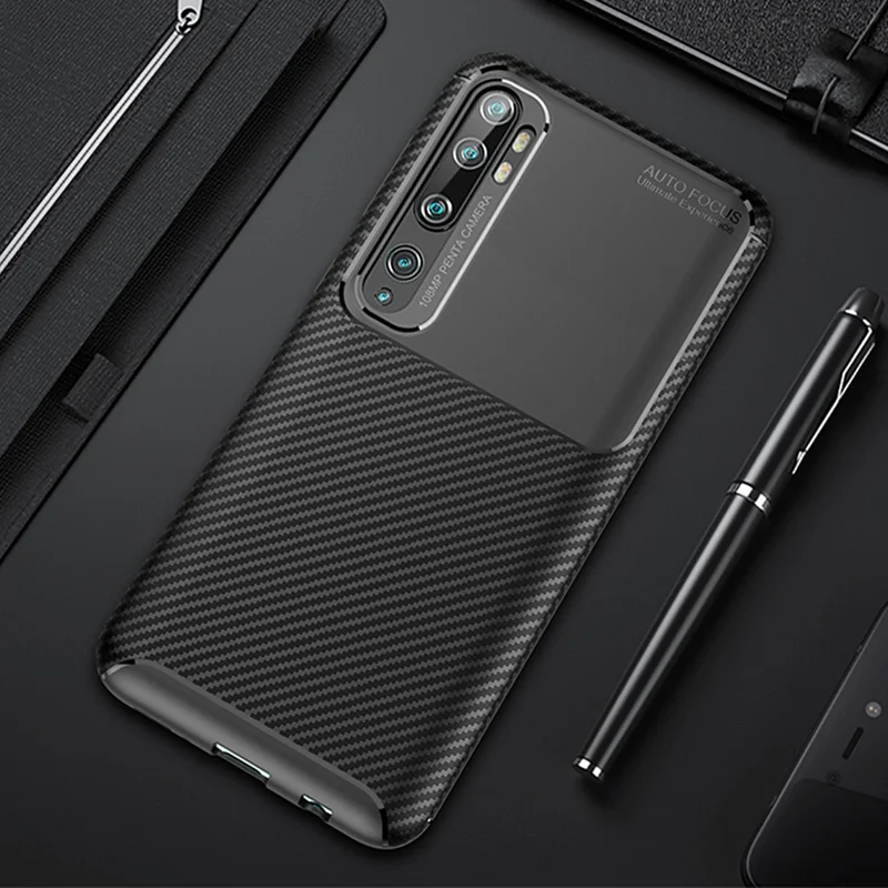 Чехол для телефона Xiaomi Mi Note 10 чехол Роскошный мягкий силиконовый из углеродного