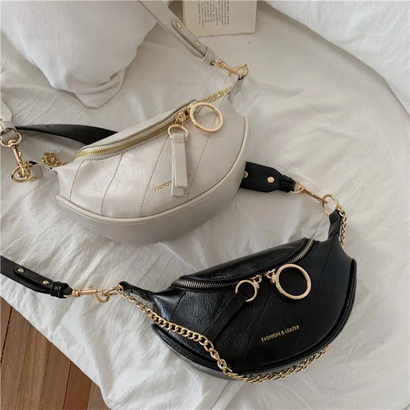 

2021 New Women Shoulder Bag Fashion Letter Chain Messenger Waist Bag Female Causal Chest Bag Zipper Design Joker Lady Crossbody