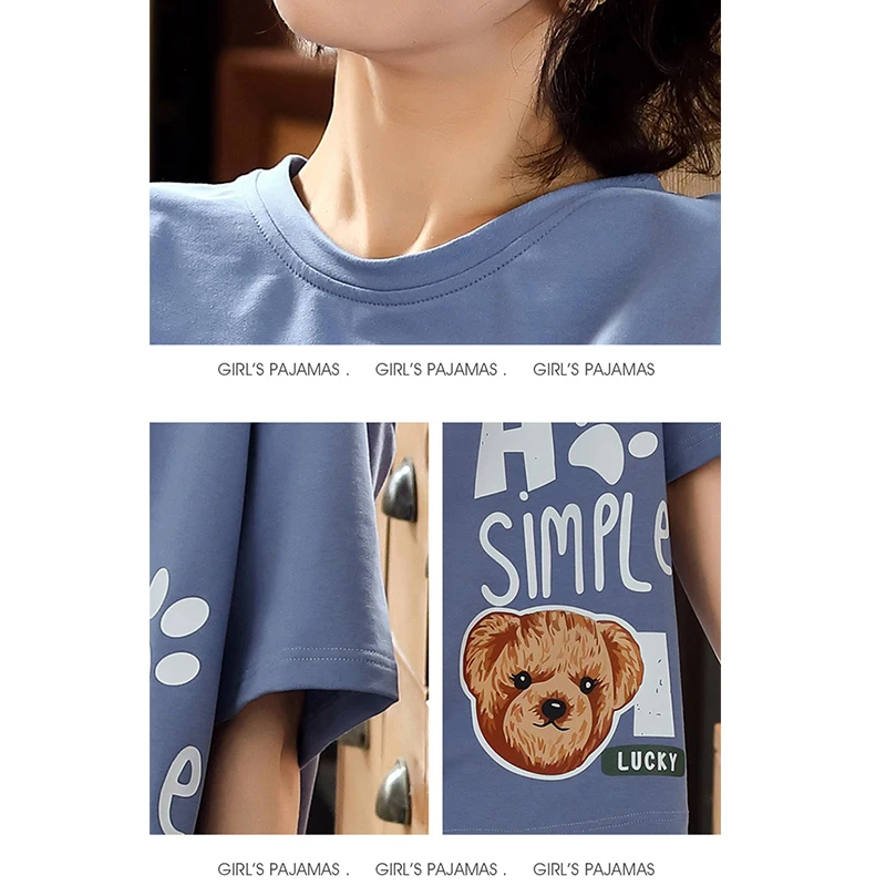 

Summer Women Pajamas Set Cute Cartoon Print Casual Sleepwear T- shirt Women's Home Wear Pyjamas Suit Female Sleepwear