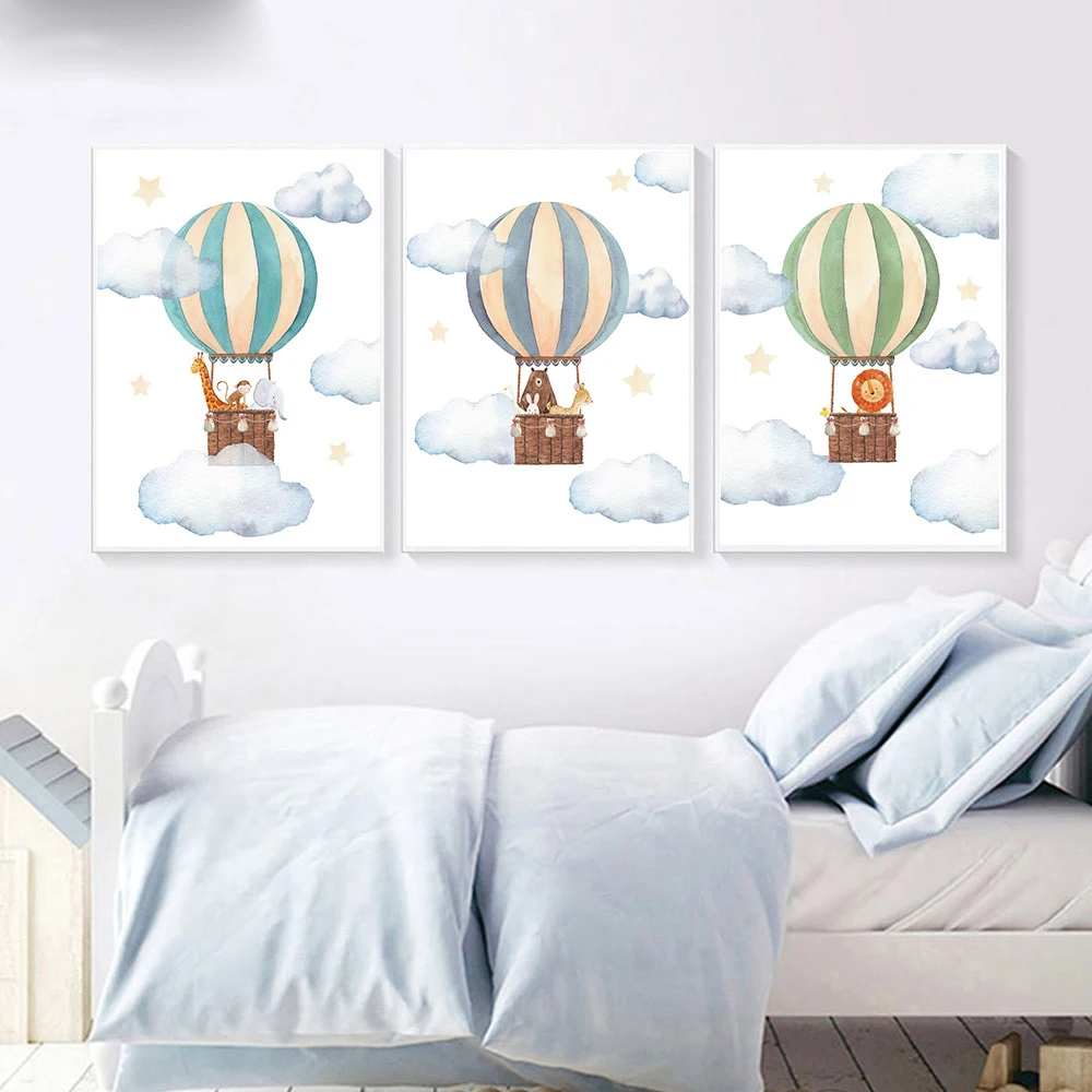 

Nursery Wall Decor Prints Kid Room Poster Cartoon Animal Balloon Canvas Painting Pictures for Home Design Frameless