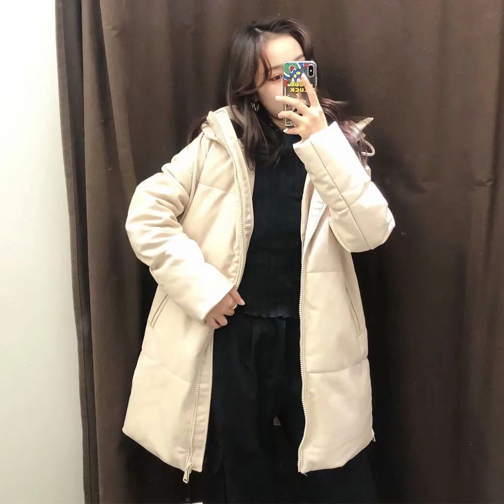 

Женская куртка-парка из искусственной кожи, с длинным рукавом