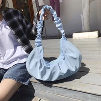 fashion women tote shoulder bags nylon ruched ladies big hobos handbag for travel large capacity blue female folds shopping bag