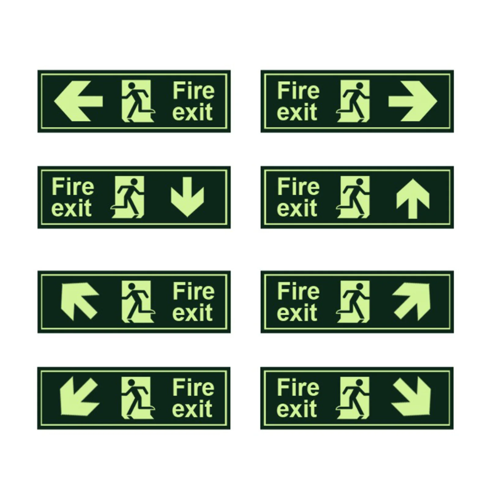 

8PC Luminous Exit Sign wall sticker Warning Sign Adhesive Secure Guidance Exit Sign Shopping mall office building Signage decals