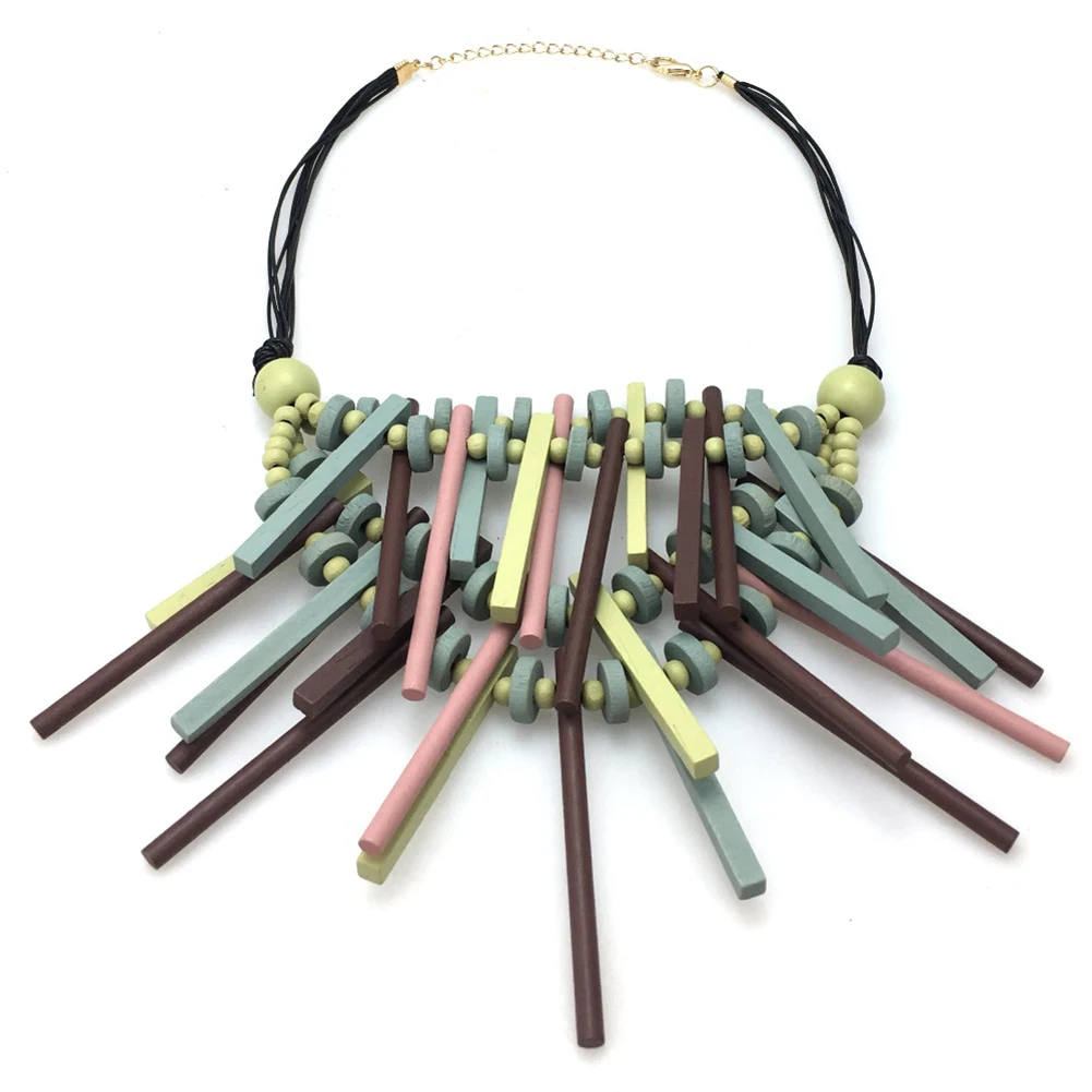 Женское Ожерелье с деревянными бусинами массивное ожерелье чокер на цепочке