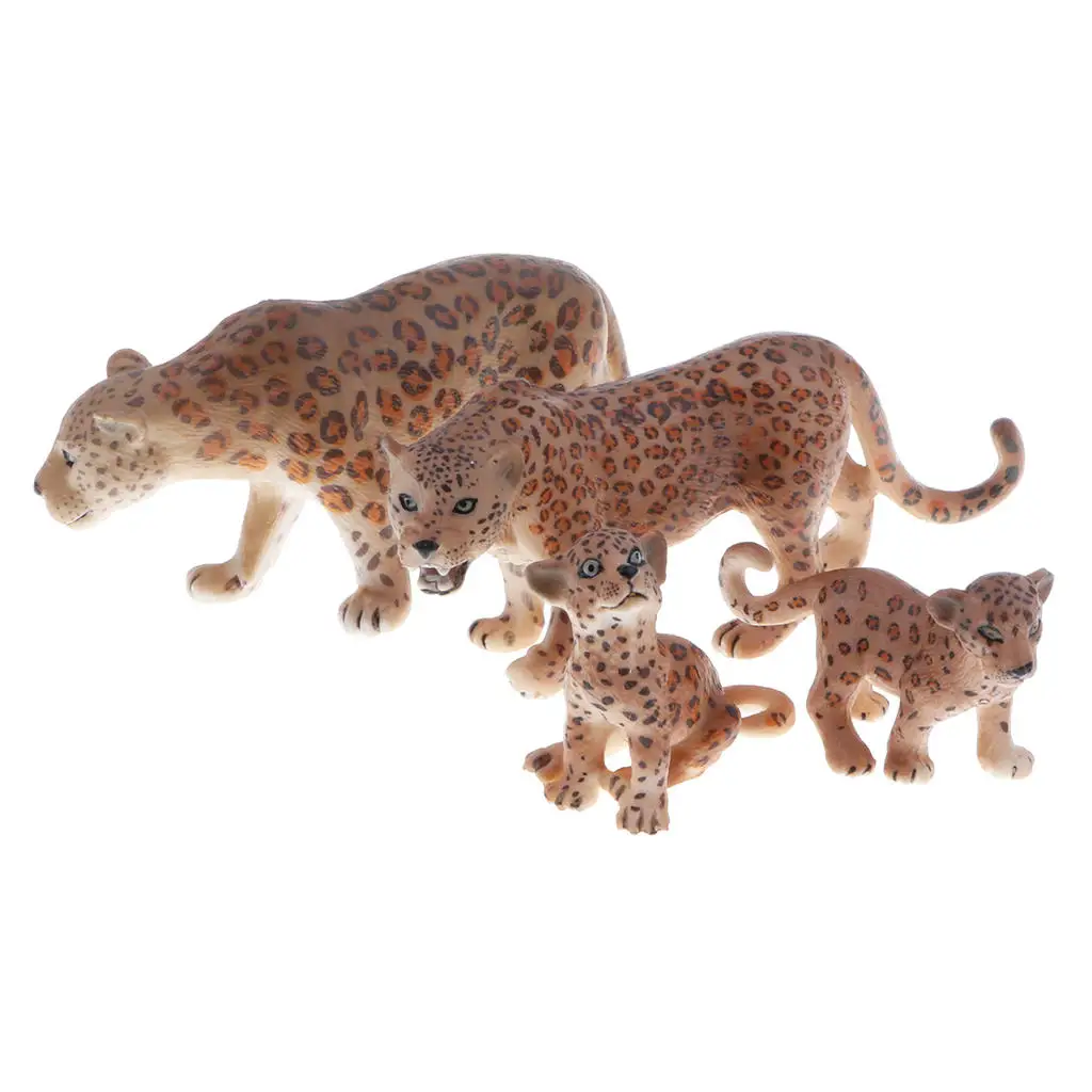 

4pcs Jungle Leopard Model Toy Office Decor Child Gift Collection for Age 3+