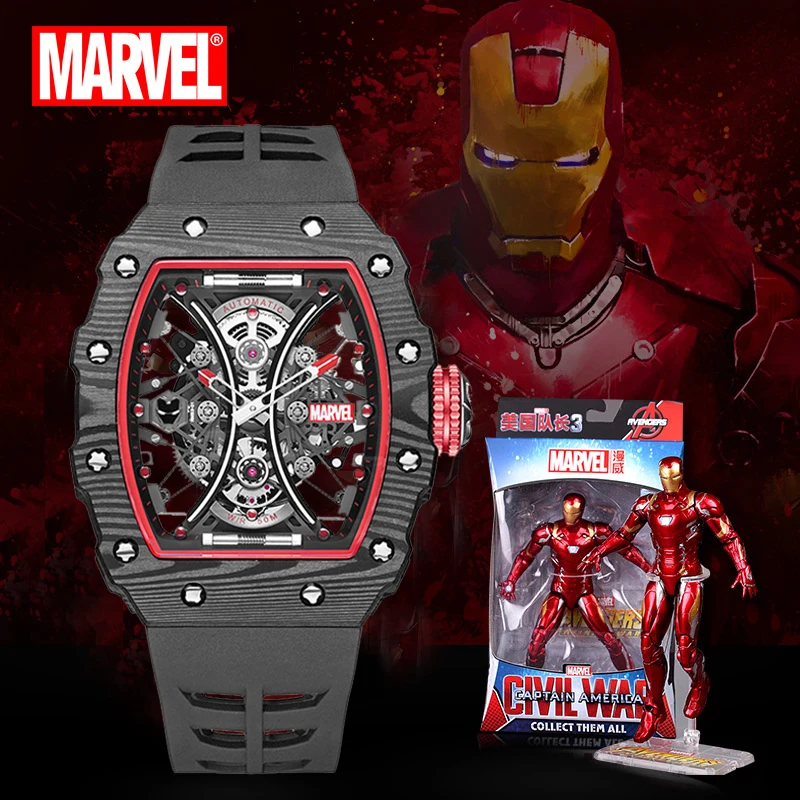 

Genuine Disney Marvel Co-branded Men's Carbon Fiber Iron Man Mechanical Watch Birthday Gift Watches for Men Automatic Men