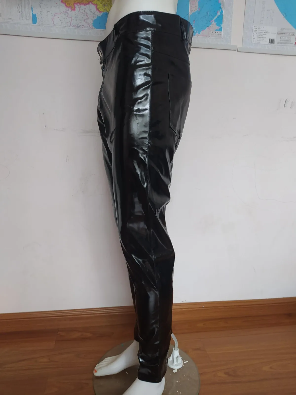 Sexy Men's Faux Leather Wetlook Tight Pants Leggings Clubwear Zip Trousers 2021 Autumn New Baggy Fashion Oversize Sports Pants