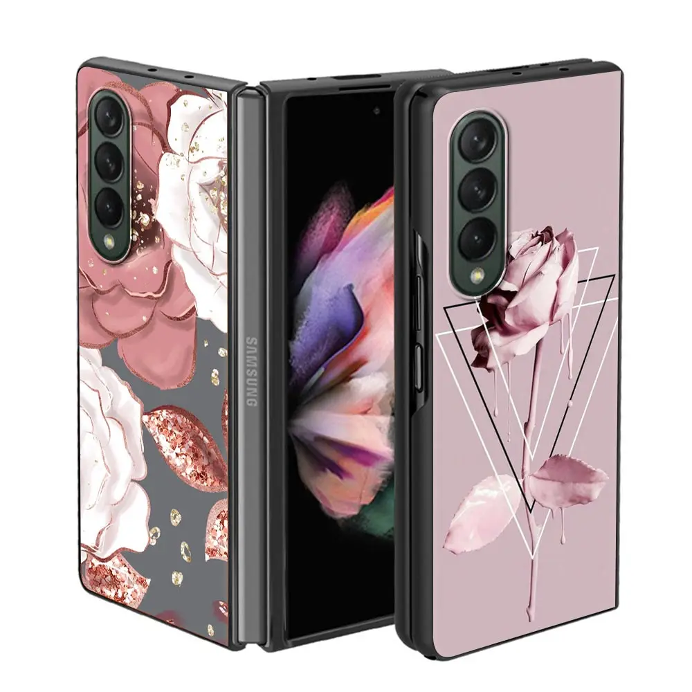 Luxury Case for Samsung Z Fold3 5G Phone Cover for Galaxy ZFold 3 Black Hard  Funda For Z Fold 4 Fold4 Capa Rose Glitter Pink