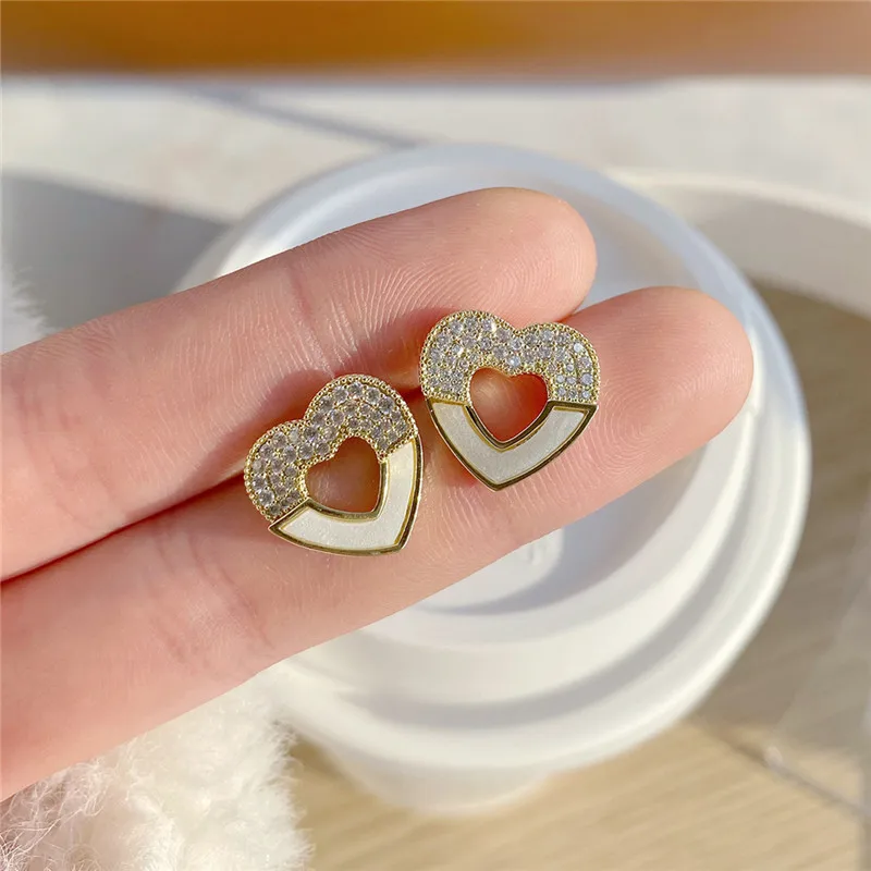 

New jewelry design 14K Real Gold Love Hollow French Style Retro Stud Earrings for Women Cubic Zircon ZC Earrings