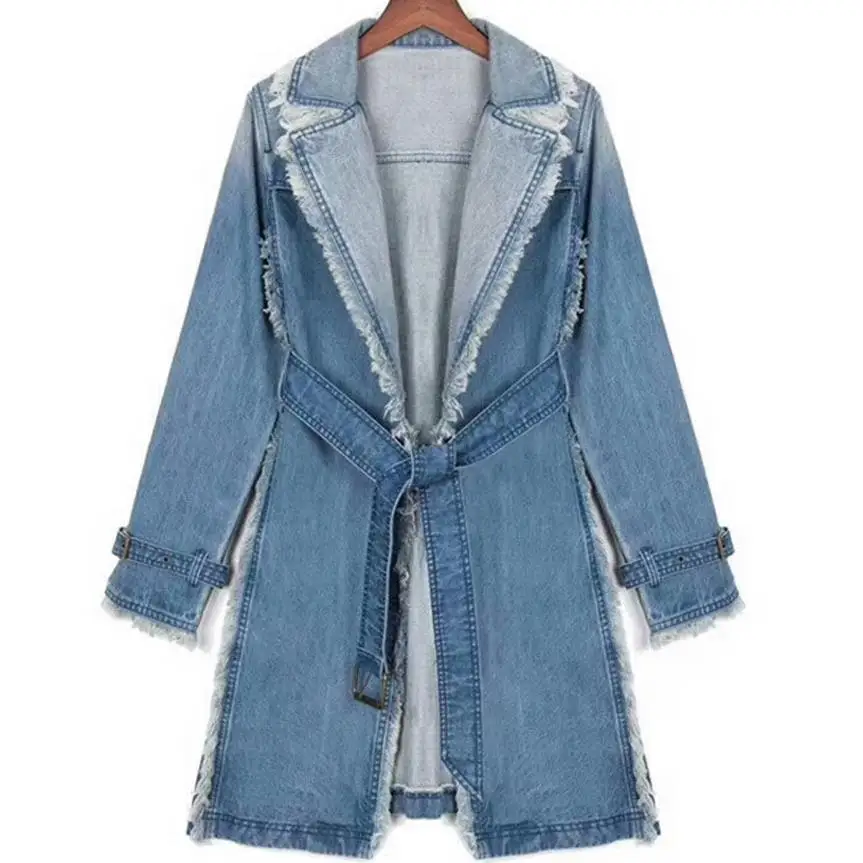 

2021 Women Spring New Loose Coat Trench Plus Size Womens Fall Long Sleeve Long Denim Trench Coat Female Fashion Solid Outerwear