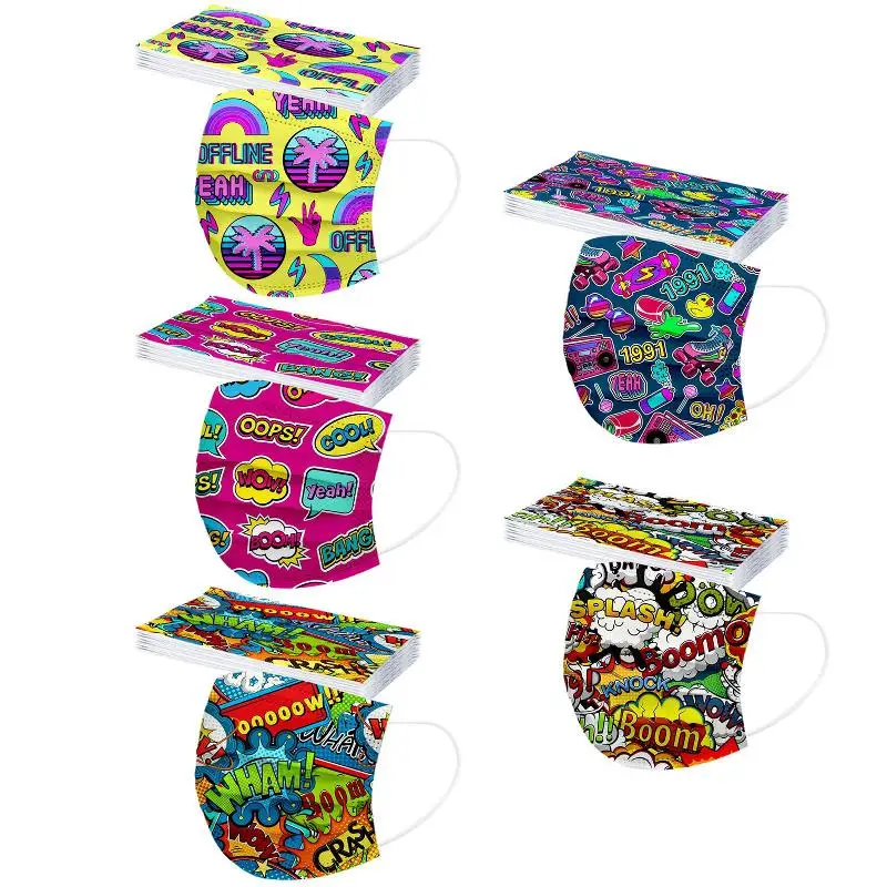

50-300pcs Children's Disposable Mask Personalized Nostalgic Graffiti Style Printed Mask 3-layer Breathable Facemasks Mascarillas