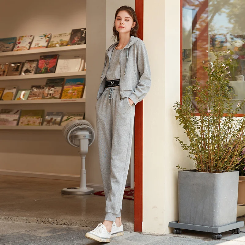 

SHZQ Grey Sports Pants Women's 2021 Spring and Autumn New Casual Pants Elastic High Waist Loose Slim Leggings