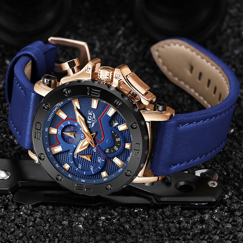Reloj Hombre 2019 модные синие кожаные часы LIGE мужские s лучший бренд класса люкс