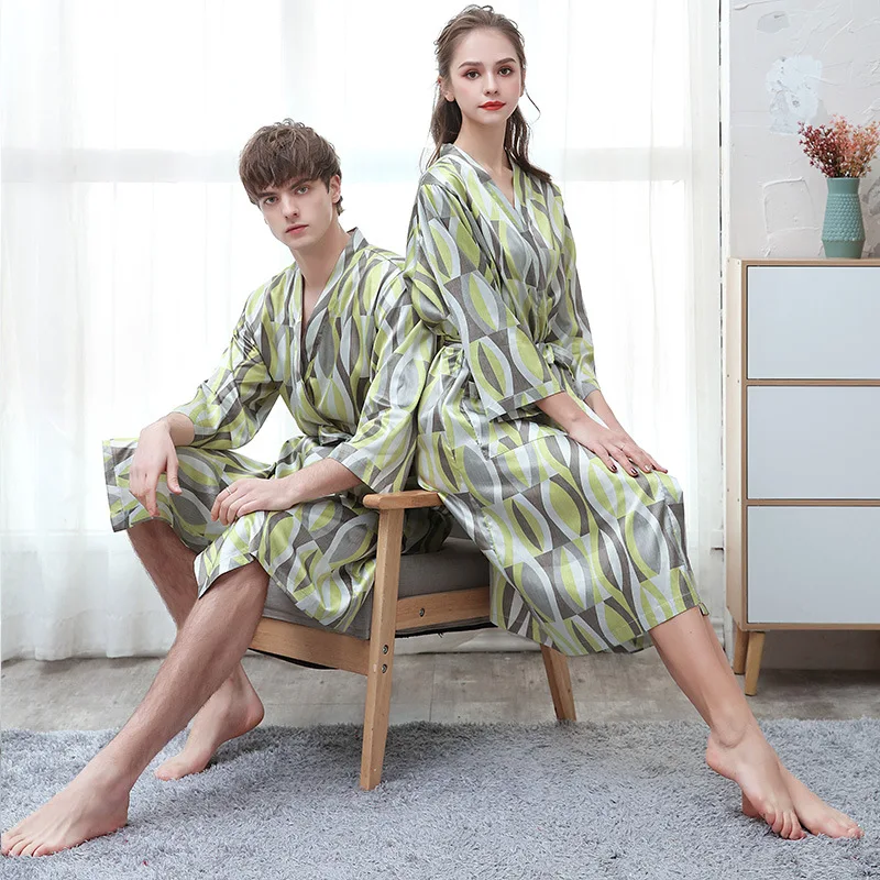 

Couple Pajamas Bathrobe Digital Printing Satin Bath Robe Men Sleepwear Print Kimono Ice Silk Bathrobe Casual Homewear Nightwear