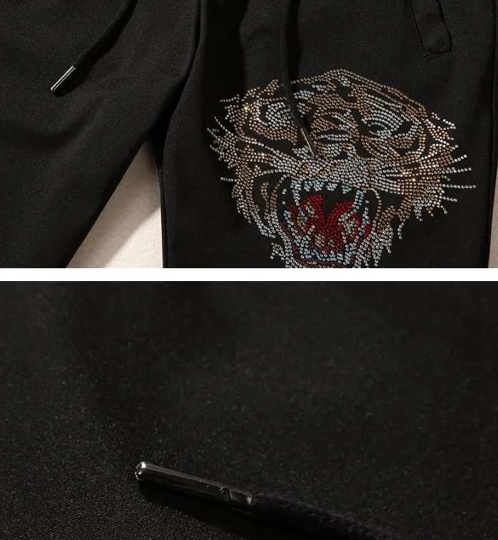 

Brand New Novelty Hot diamond Tiger goat Men Running Sportswear Tracksuits Men's Sets (tee shirt + pants) Top TEES #L113
