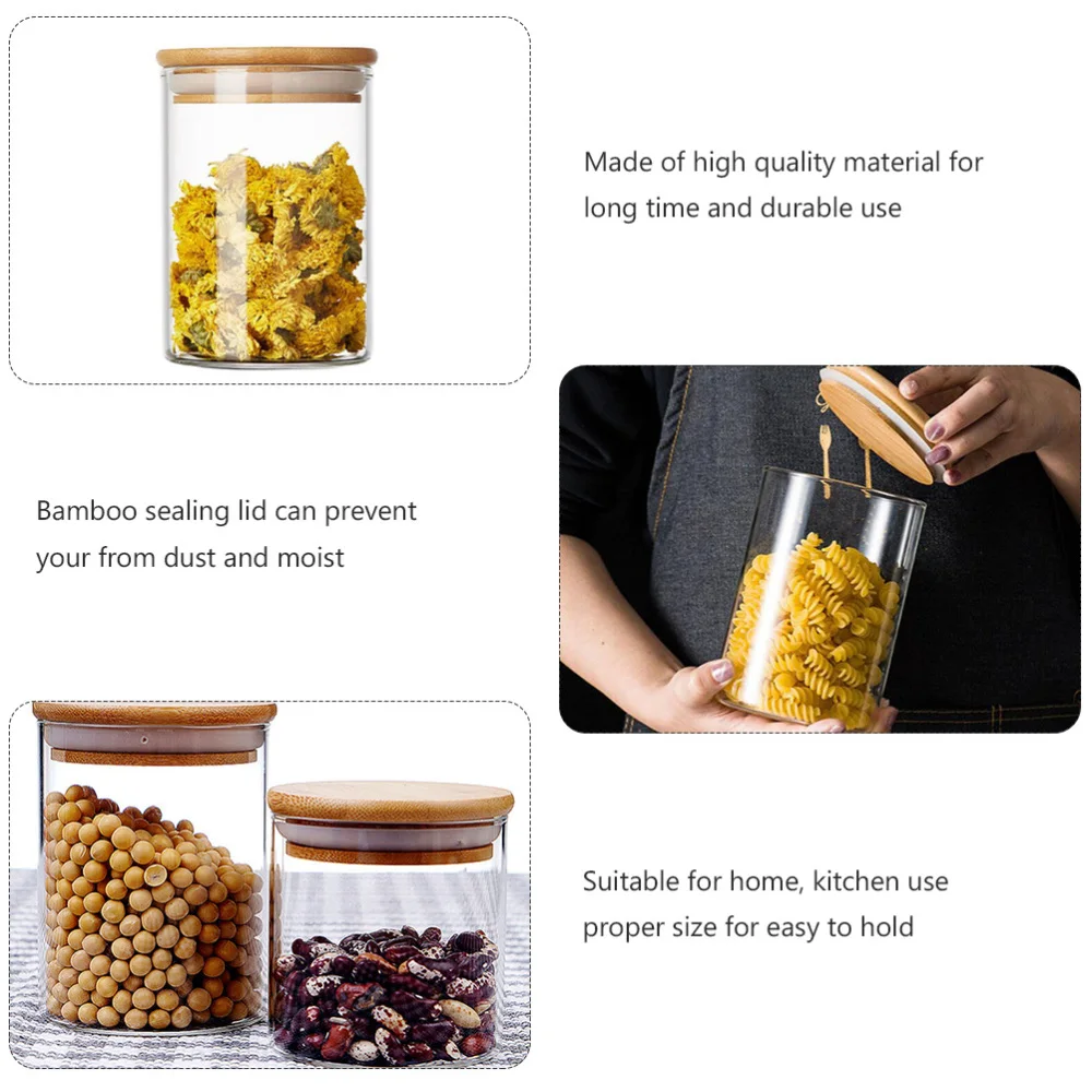 

10pcs Glass Sealed Can Food Storage Tank Bamboo Lid Tea Canister (Transparent)
