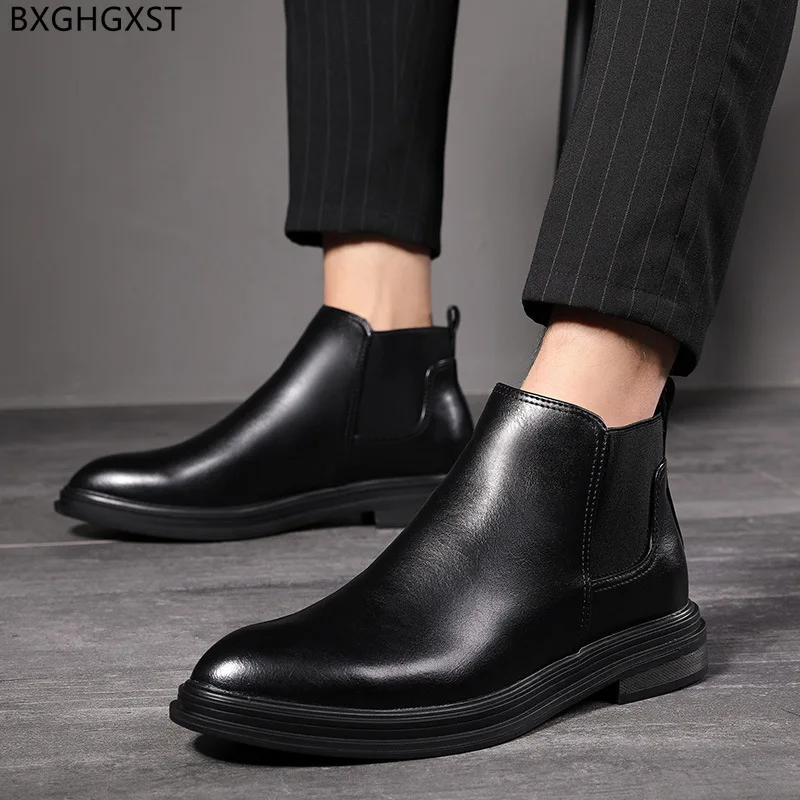 

Brown Winter Boots for Men Male Black Chelsea Boots for Man 2022 Platform Chunky Boots Men Leather Casual Shoes Man Chaussure